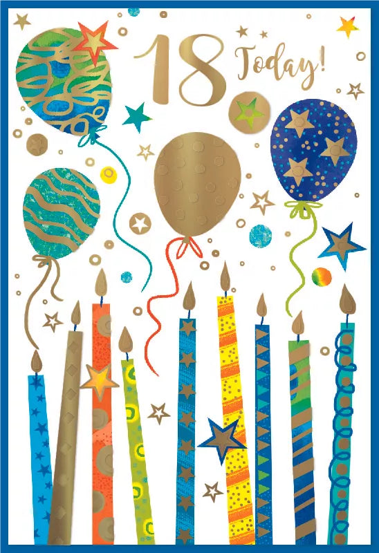 Simon Elvin C50 birthday cards set featuring six 18th birthday greeting cards with colorful designs and festive messages.