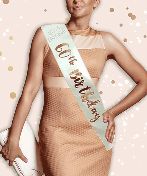 Alandra Satin Sash 60th Birthday Cream & Rose Gold