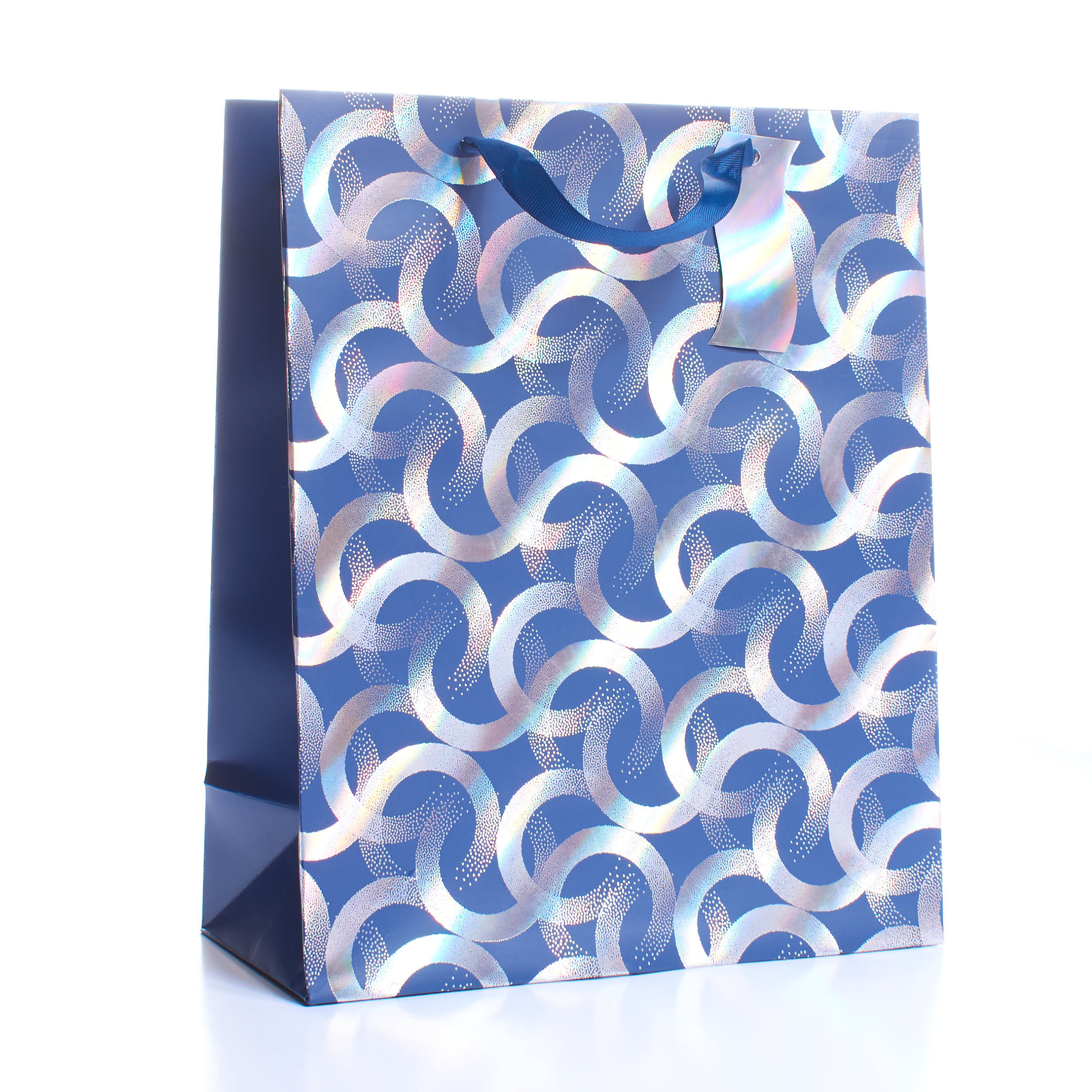 Gift Bag Blue/Silver Pattern Large 6pk