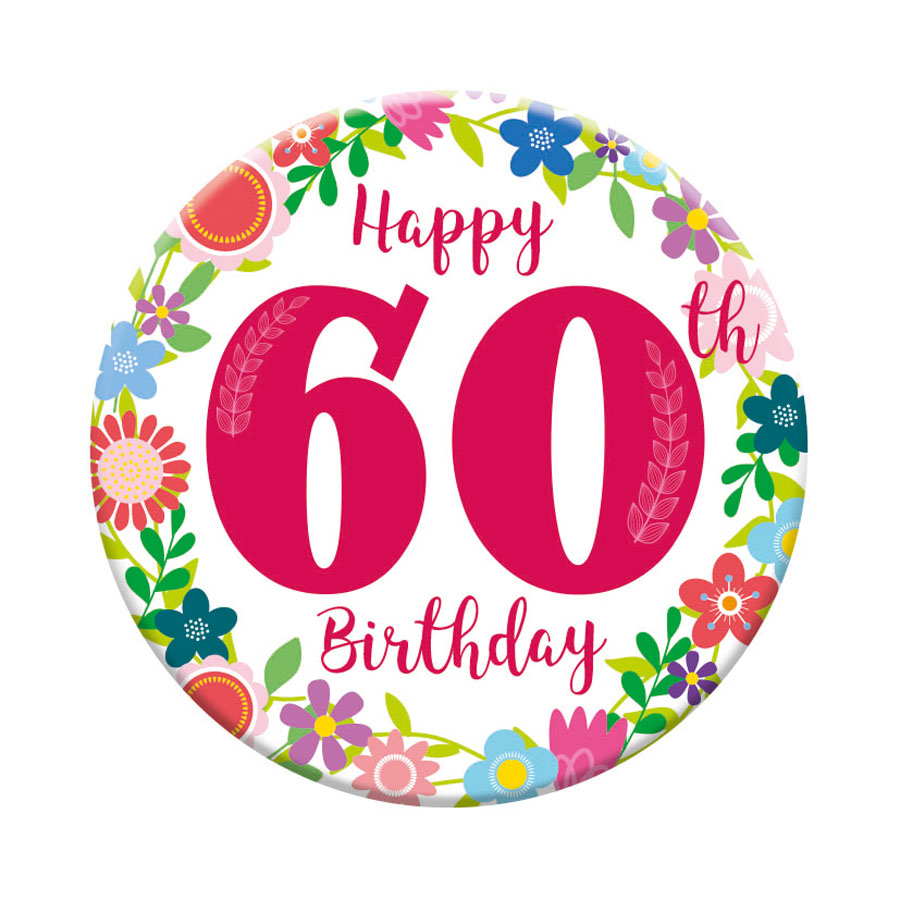 Six small Tiger Feet birthday badges featuring the number 60, perfect for celebrating milestone age events.
