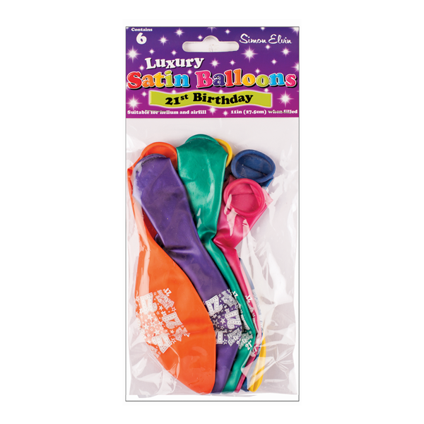 Age 21 Satin Printed 11" Latex Balloons 6pk