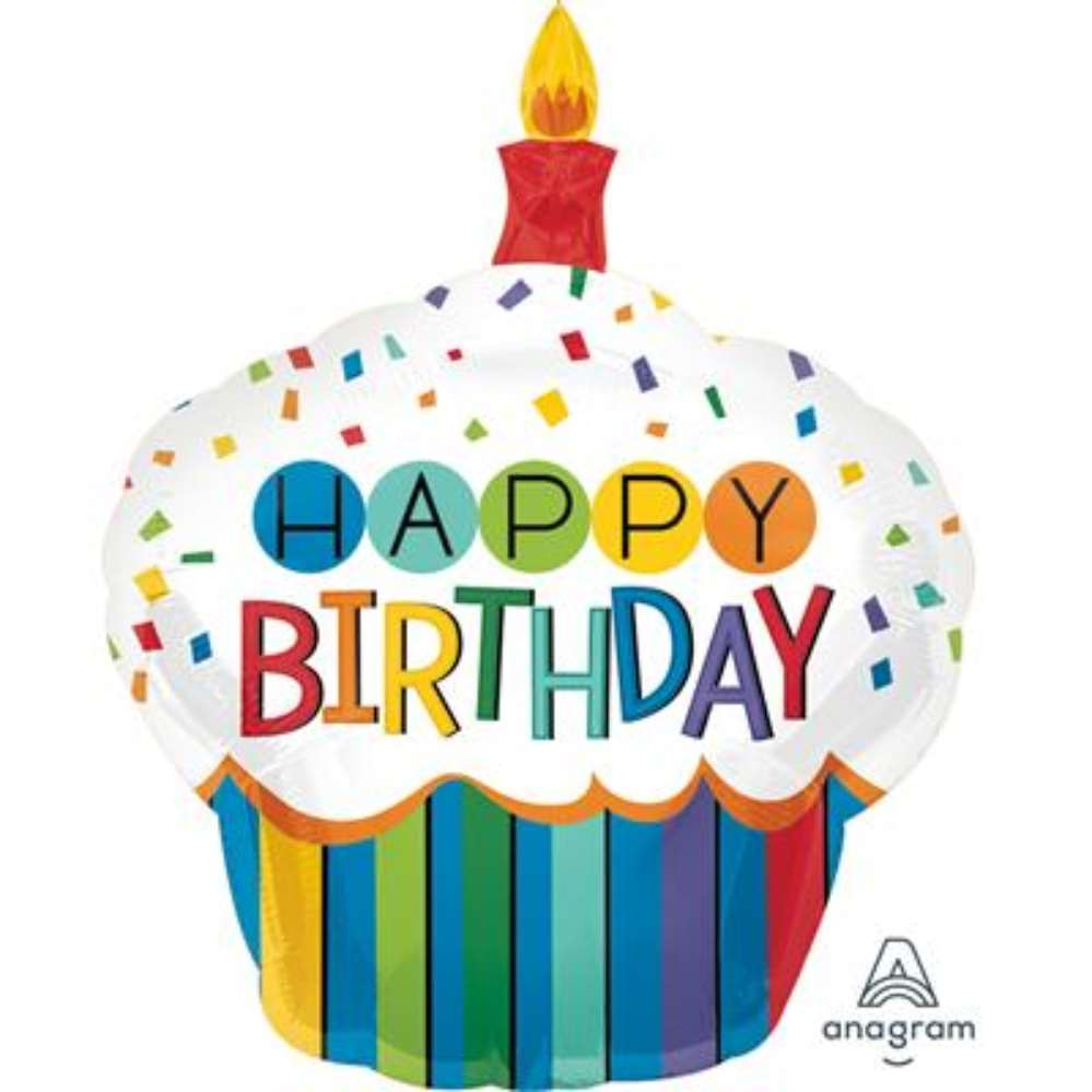 Anagram Foil Balloon Rainbow Birthday Cupcake 36"