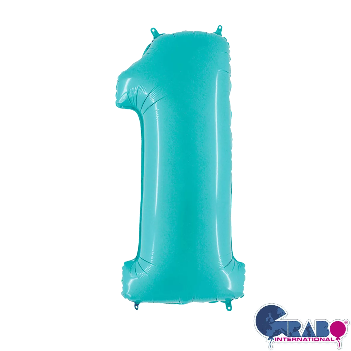 Pastel blue Grabo foil balloon shaped as the number 1, 26 inches tall, with shiny metallic finish and smooth surface.