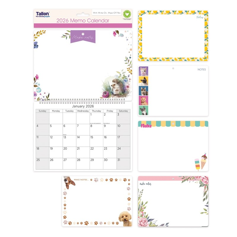 Memo Calendar With Pen Compact 2027 12pk