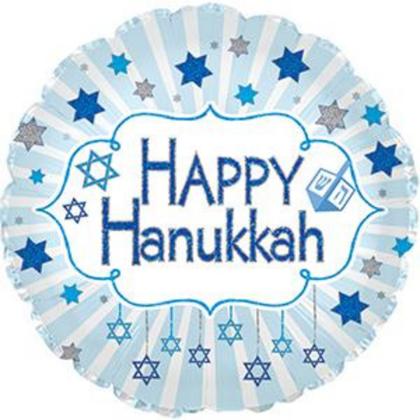 CTI Foil Balloon Happy Hanukkah Blue Glitter 17"