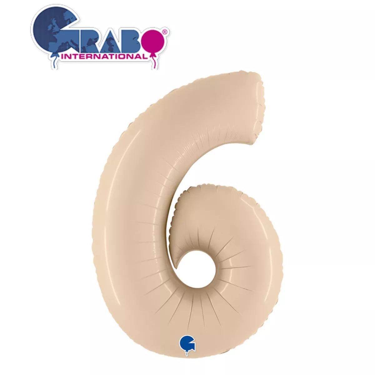 Satin cream Grabo foil balloon in number 6, 40 inches tall, with a shiny finish and decorative design for celebration events.