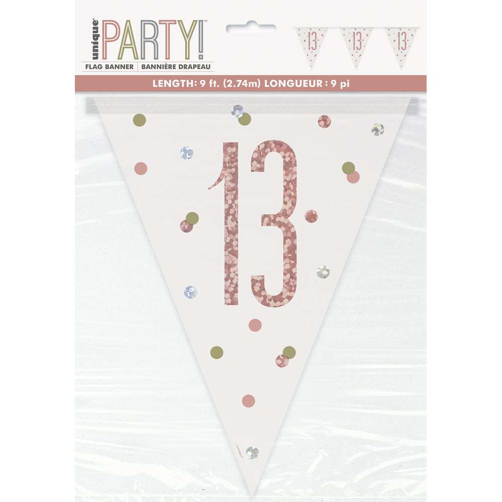 Unique Flag Banner Rose Gold Glitz Age 13 9ft