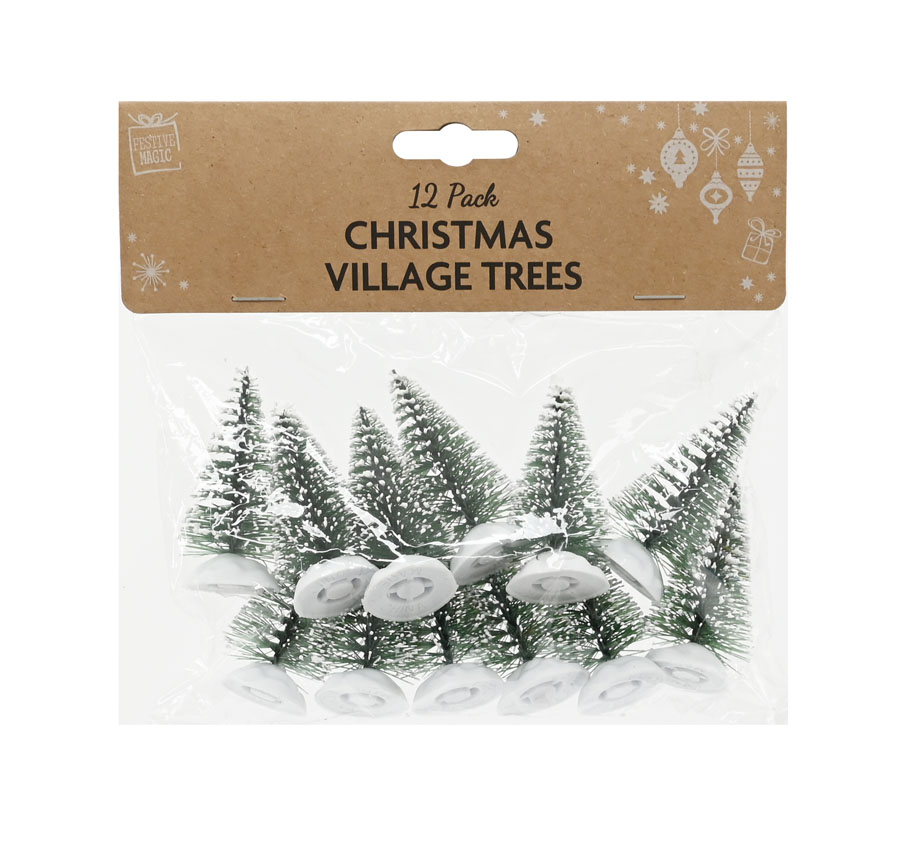 Christmas Village Trees 6cm Green 12pk