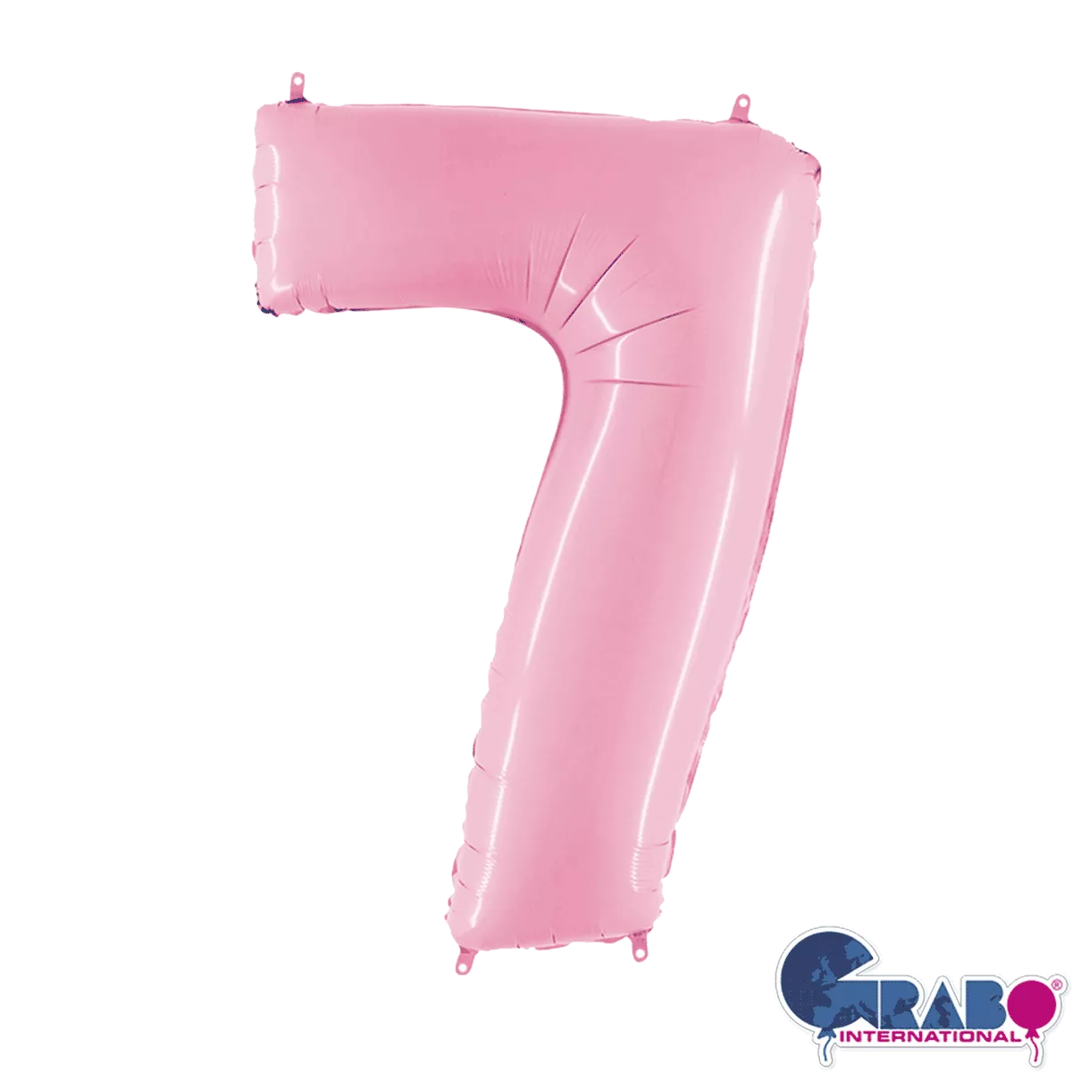 Grabo pastel pink foil balloon shaped as the number 7, 26 inches tall, suitable for celebration decorations.