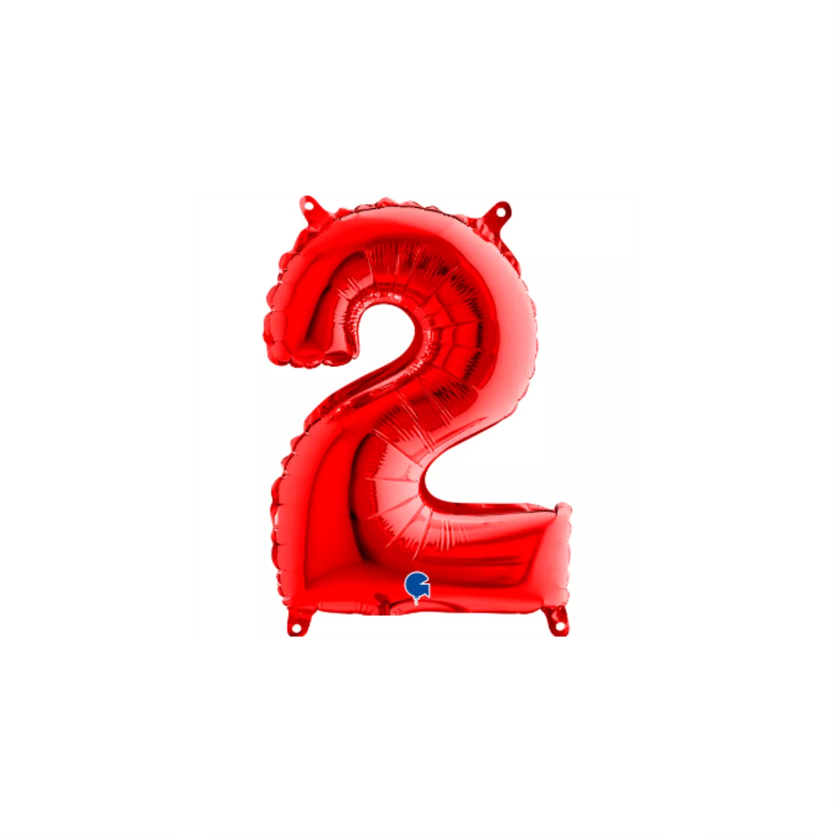 Red Grabo foil balloon shaped as the number 2, 14 inches tall, with shiny metallic surface and clear number design.