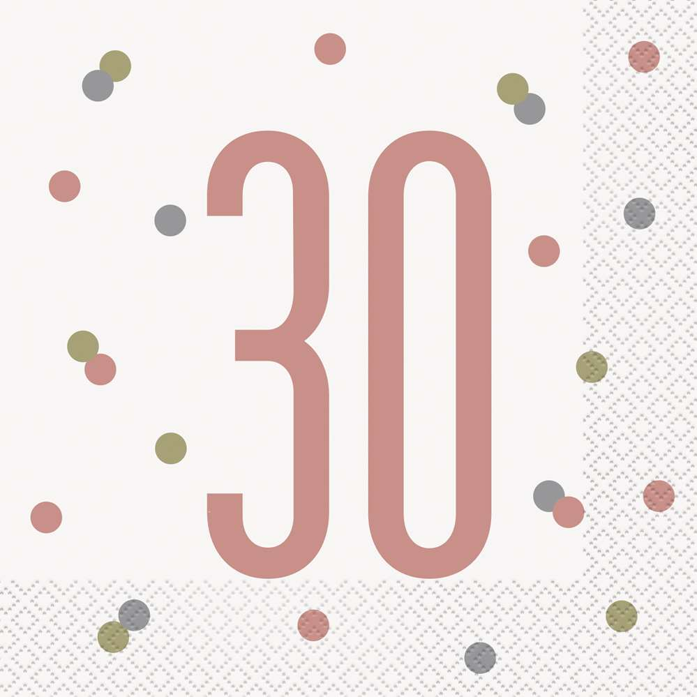 Rose Gold Glitz 30th Birthday Napkins 16pk