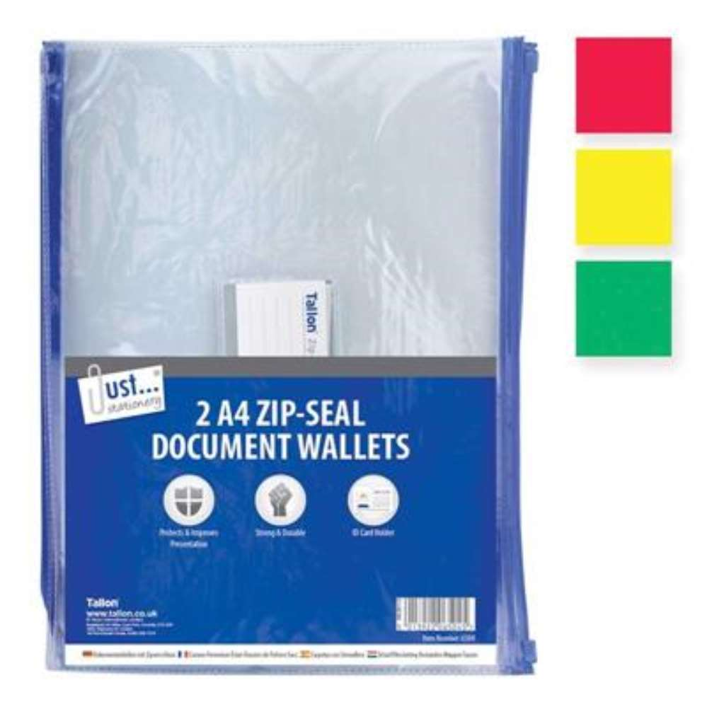 2 A4 Document Wallets Zip Top