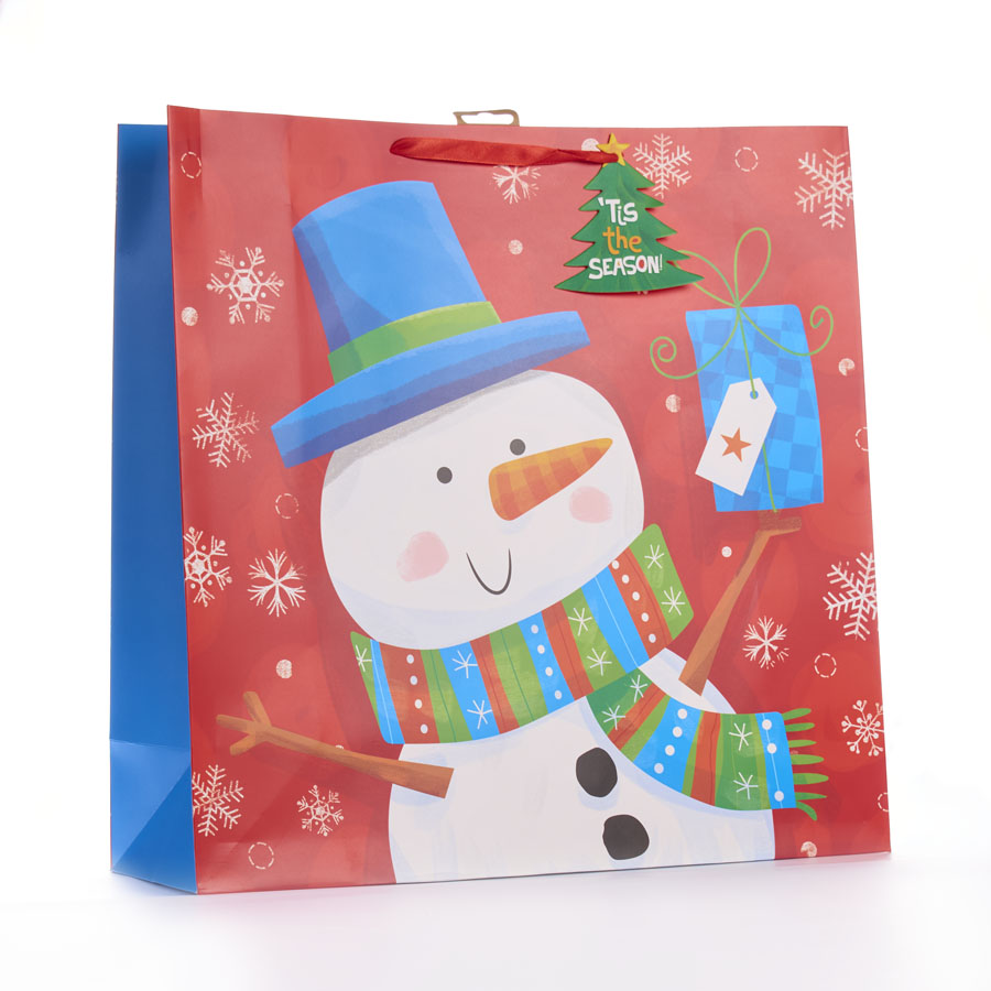 Gift Bag Snowman Red Giant Square 12pk