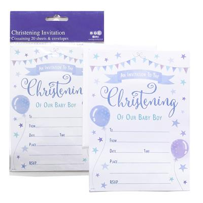 Christening Boy Invitations 10x20pk