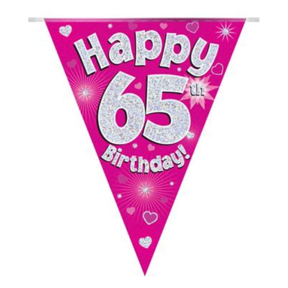 Bunting 11 Flags Pink Holographic Birthday Age 65