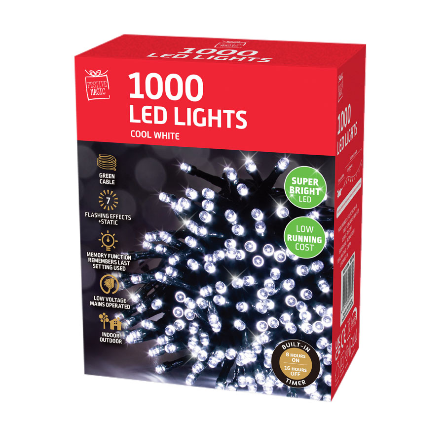 Uncle Bills 1000 Pack LED Lights Timer White