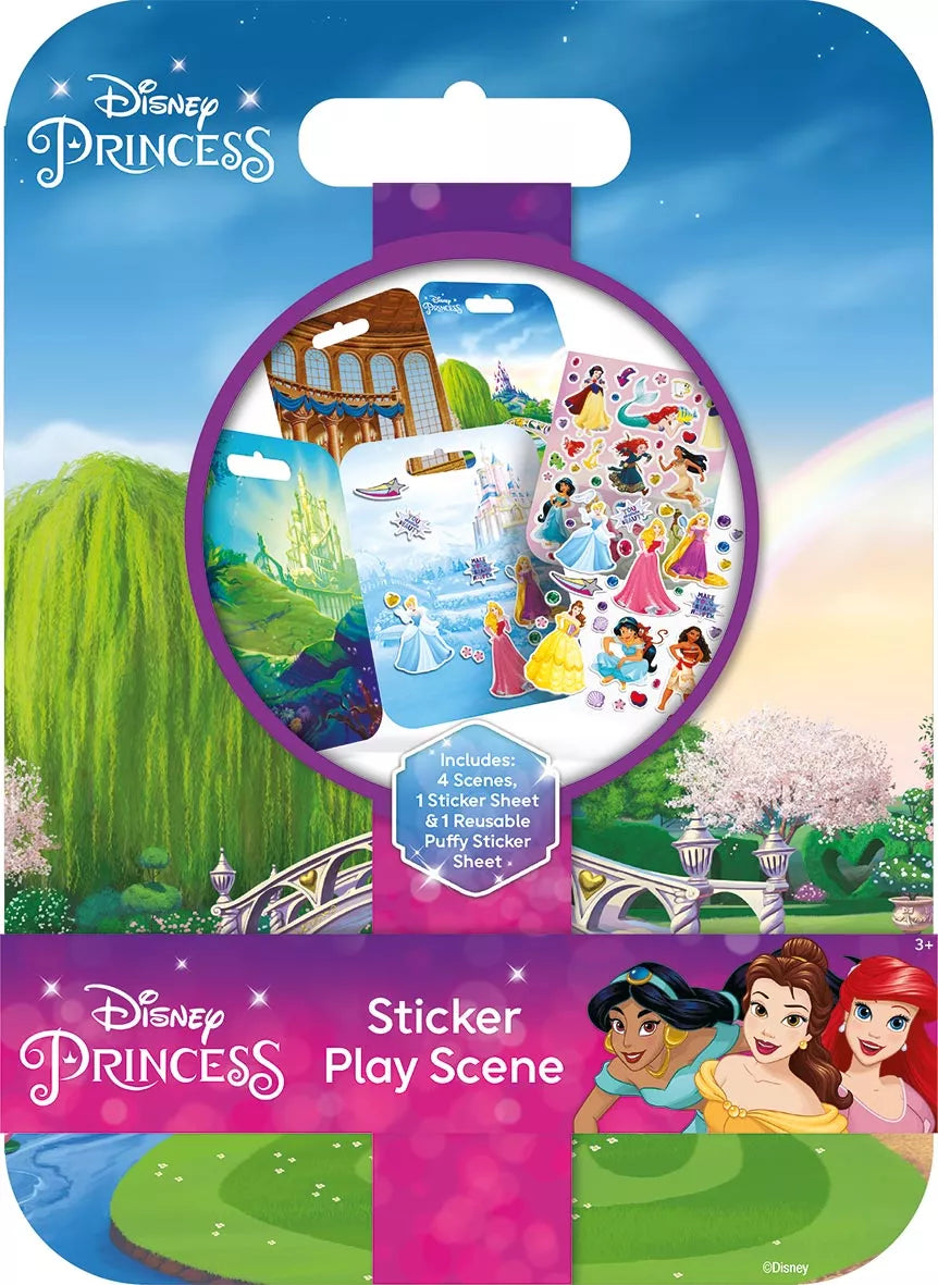 Disney Princess Sticker Play Scene from IG Design Group, featuring colorful princess-themed stickers and play scene for kids.