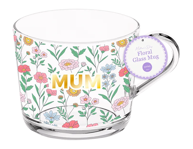 Gem Imports Glass Mug Mum Floral 350ml
