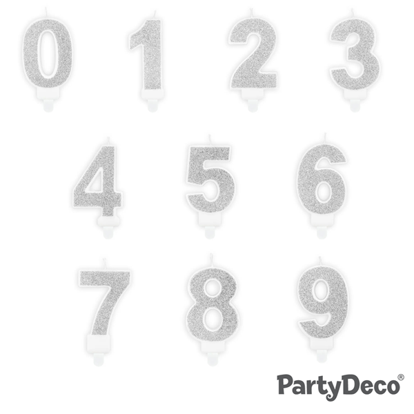 PartyDeco Party Candle Number 3 Glitter Silver 7cm
