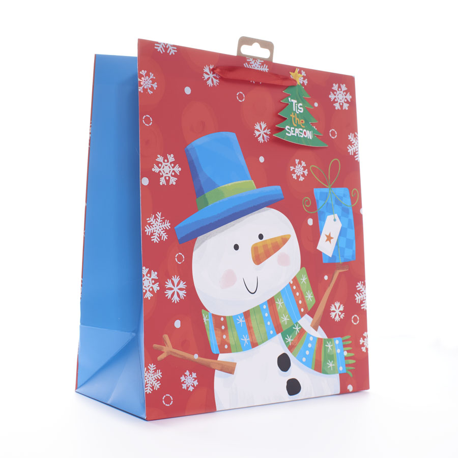 Gift Bag Snowman Red Giant Portrait 12pk
