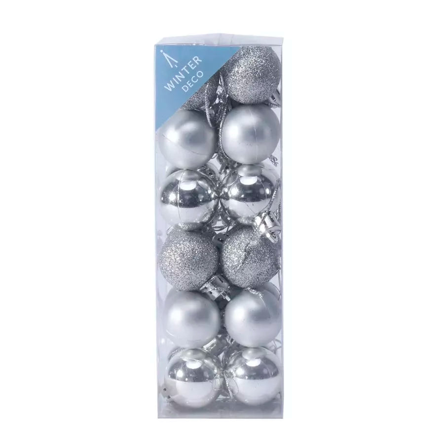 Shatterproof Baubles Silver 3cm 24 Pack