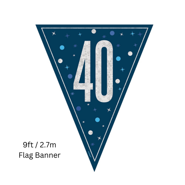 Unique Flag Banner Blue Glitz Age 40 9ft