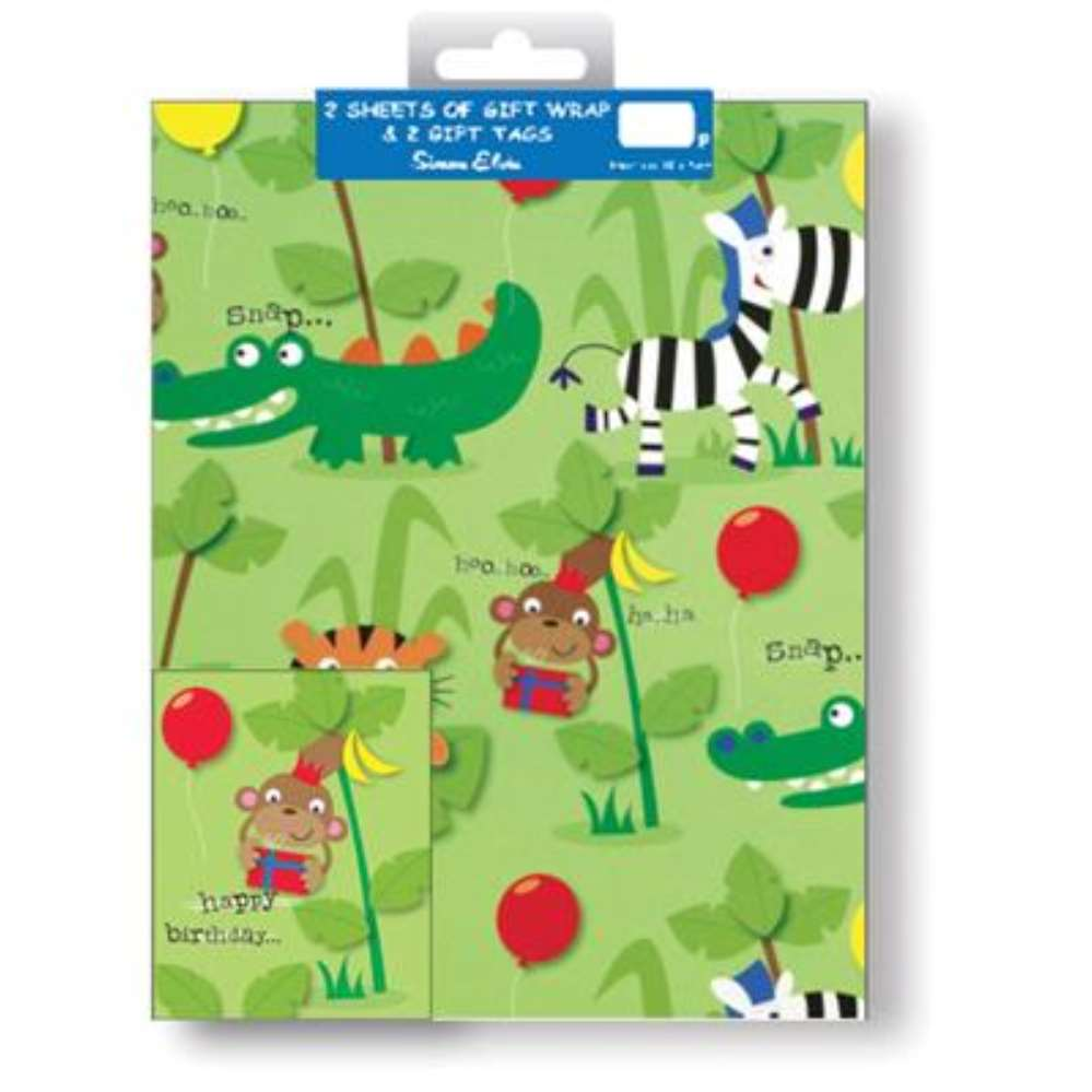 12pk Folded Wrap & Tags Birthday Animals