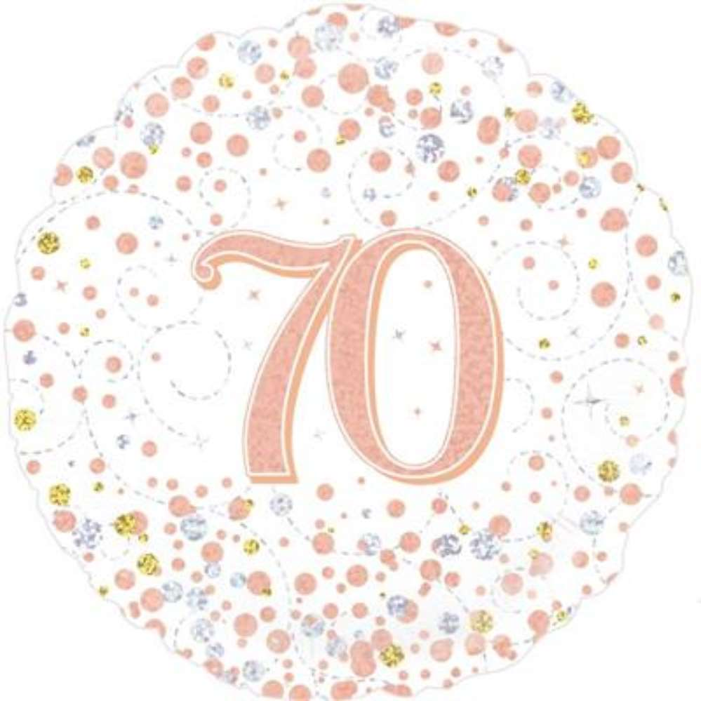 Oaktree 70th Birthday Sparkling Fizz white 18-inch foil balloon with festive design for milestone celebration