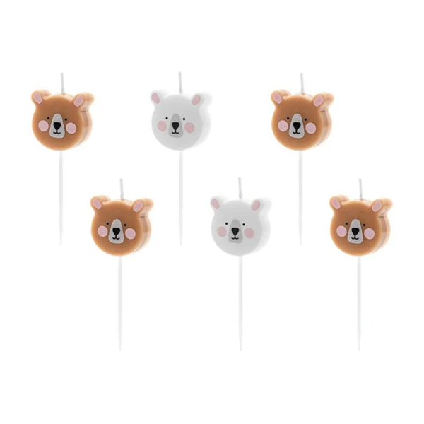 PartyDeco 6 Pack Party Candle Teddy Bear