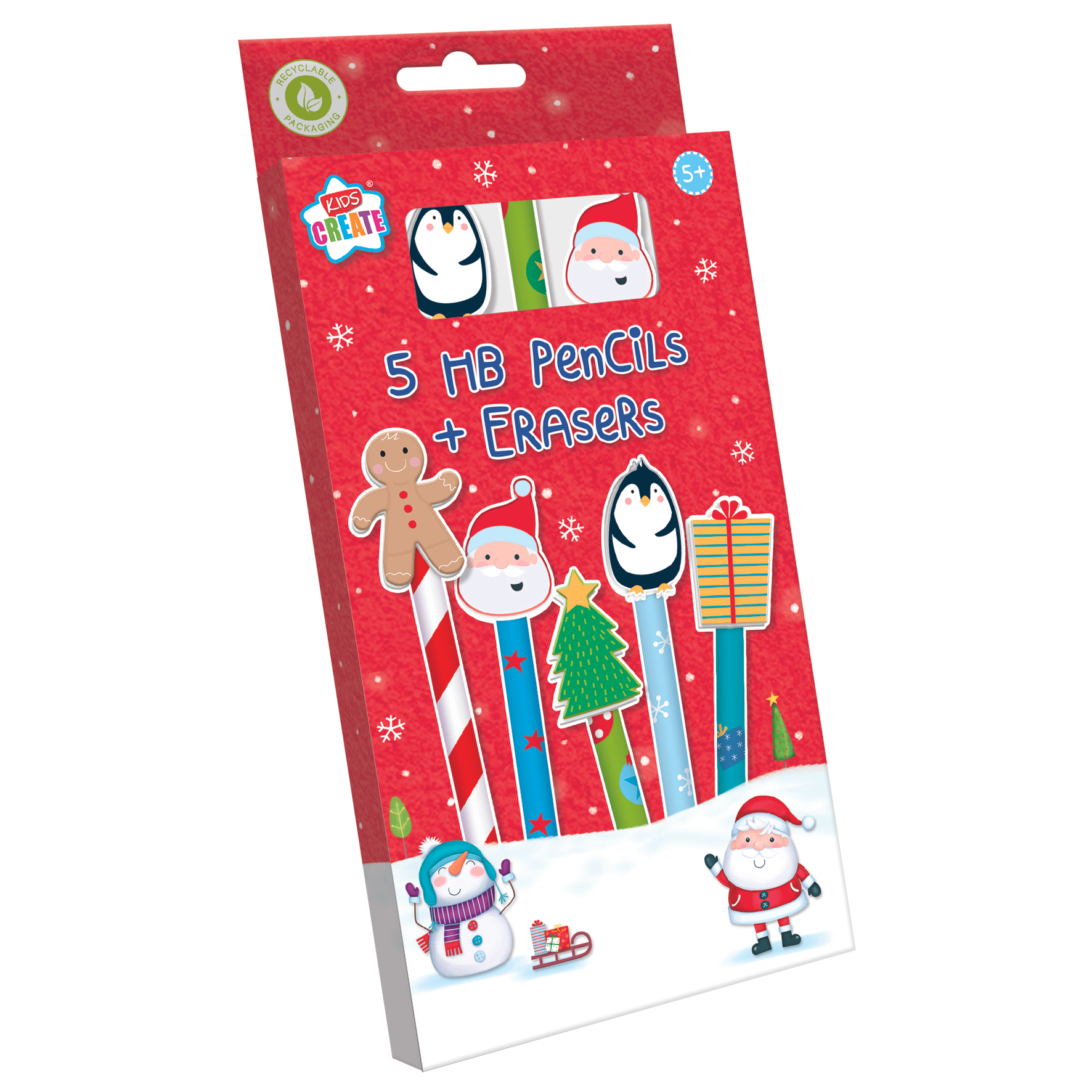 Pencils W/Eraser Toppers Christmas 5pk