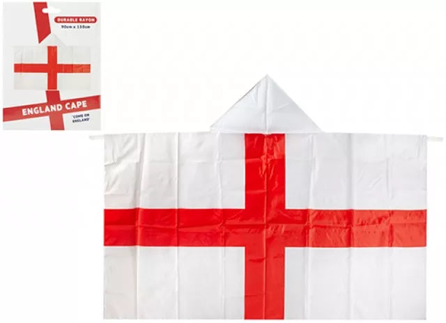 St George's cape party accessory in red and gold, measuring 90x150cm, ideal for costumes and celebrations