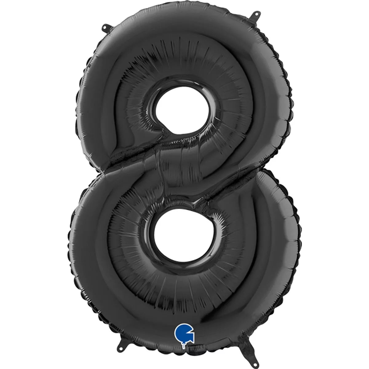 Black Grabo foil balloon shaped as the number 8, measuring 26 inches, with shiny metallic surface for celebration events.