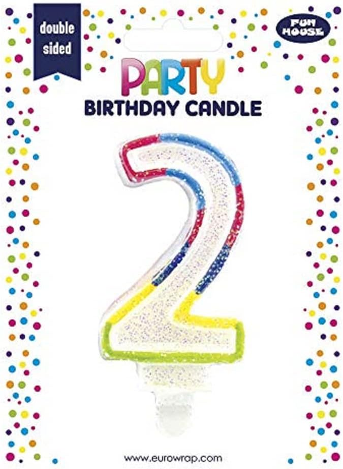 Eurowrap Party Candle Number 2 Glitter Rainbow