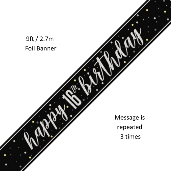 Unique Banner Black Glitz Age 16 9ft