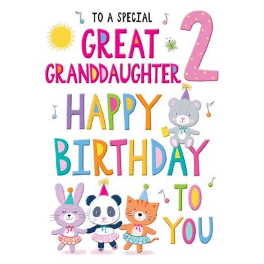 Regal 6-pack C75 birthday cards for great-granddaughter, featuring colorful rainbow designs and age 2 theme.