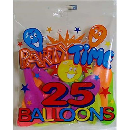 25 Latex Balloons 8" Neon Assorted