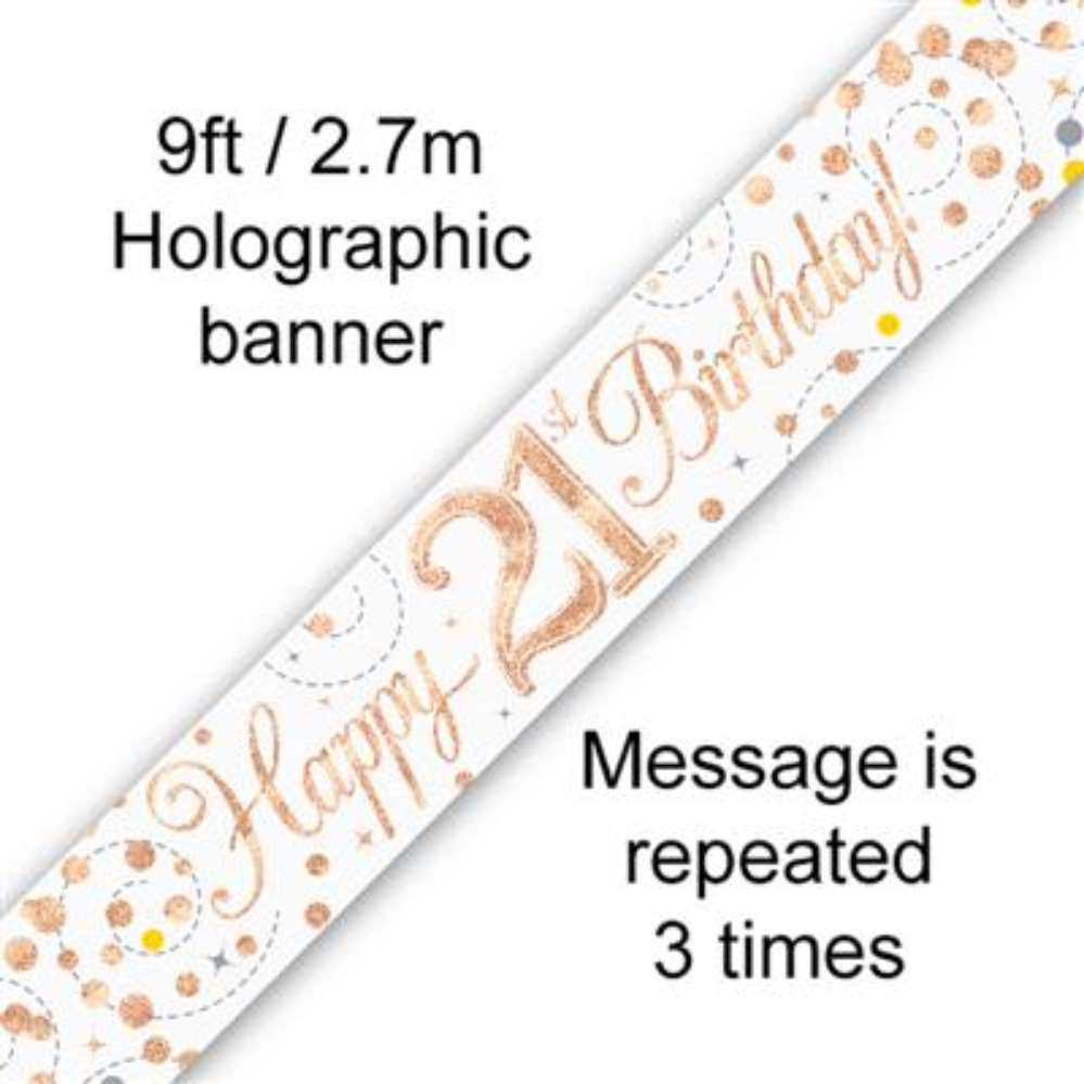 Oaktree Banner Sparkling Fizz Age 21 Rose Gold 9ft
