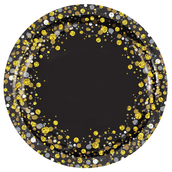 Oaktree Sparkling Fizz Black 9" Plates 8pk