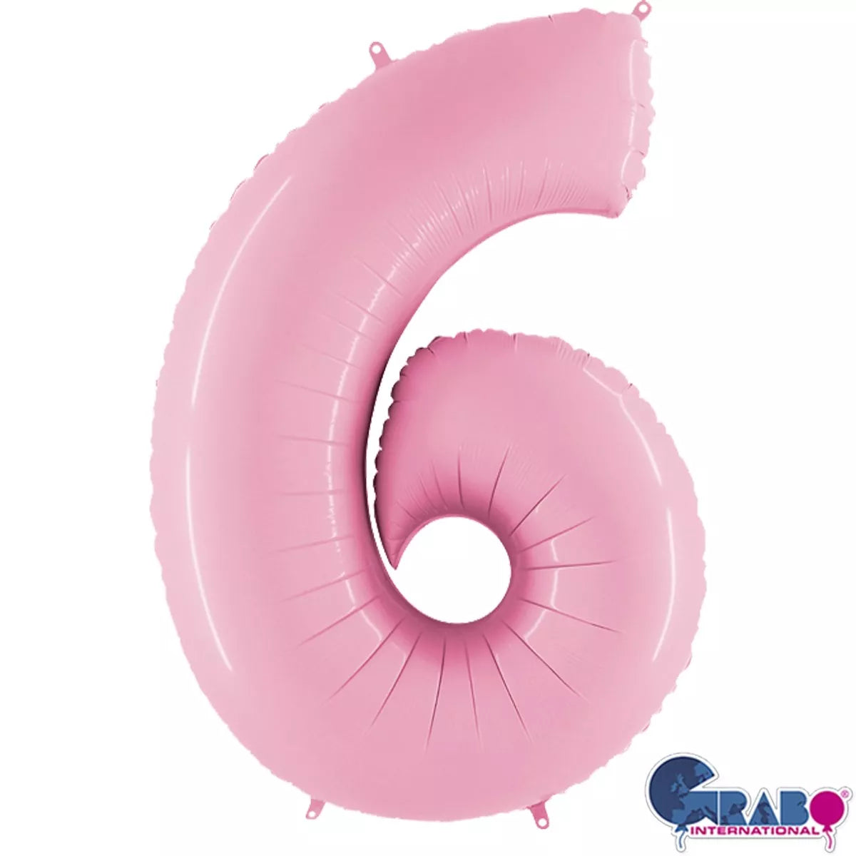 Pastel pink Grabo foil balloon in number 6 shape, 40 inches tall, with shiny surface and printed number design.