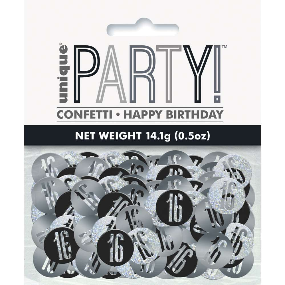 Black Glitz 16th Birthday Foil Confetti 14g