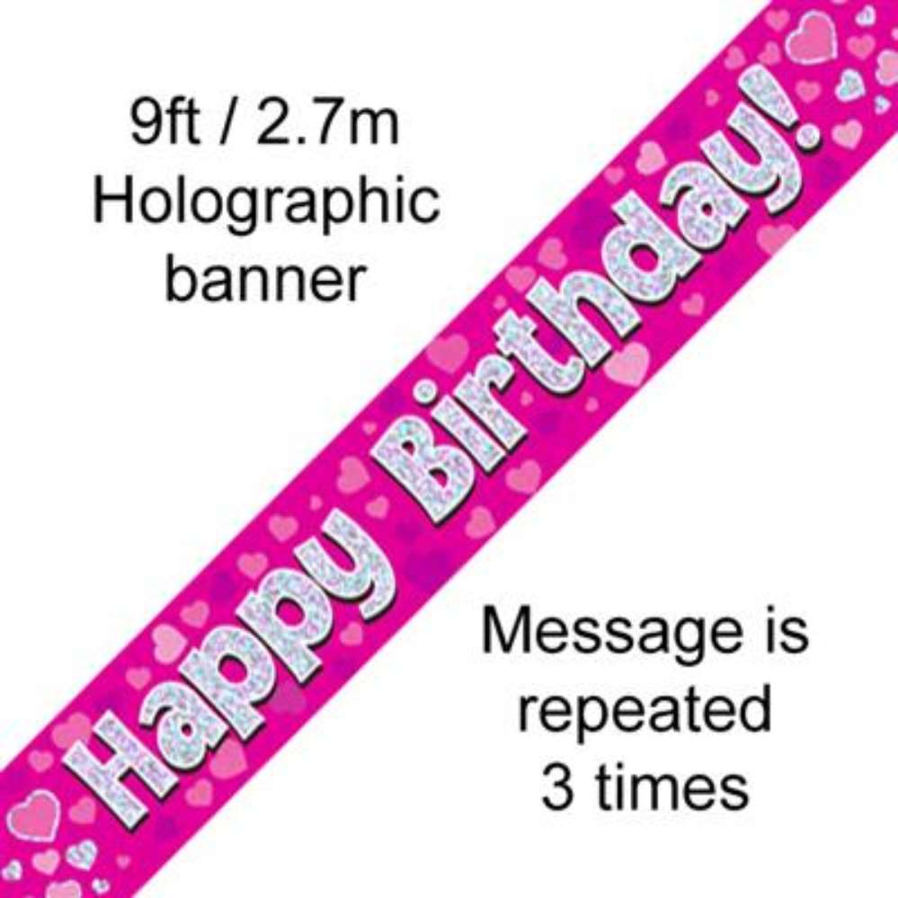Oaktree Banner Happy Birthday Pink Holographic 9ft