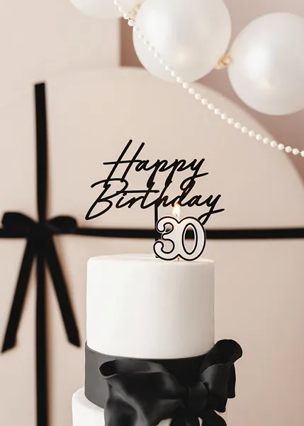 PartyDeco Party Candle Age 30 White 5.5cm
