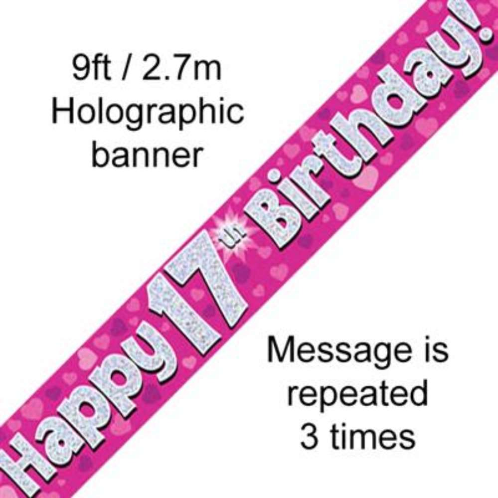 Oaktree Banner Age 17 Pink Holographic 9ft