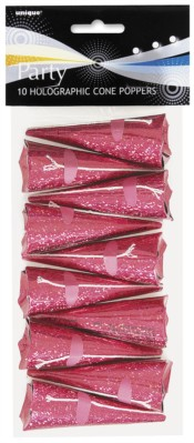 Unique Cone Party Poppers Pink Holographic 10pk