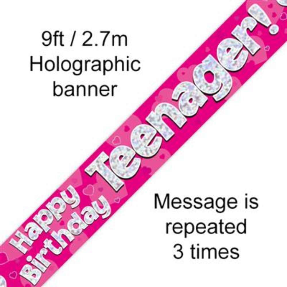 Oaktree Banner Birthday Teenager Hearts 9ft