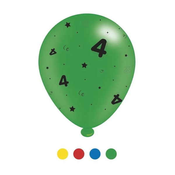 Age 4 Assorted 10" Latex Balloons 8pk
