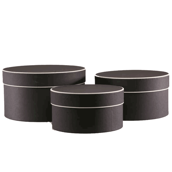 Large Round Black Hat Boxes With Cream Trim 3pk