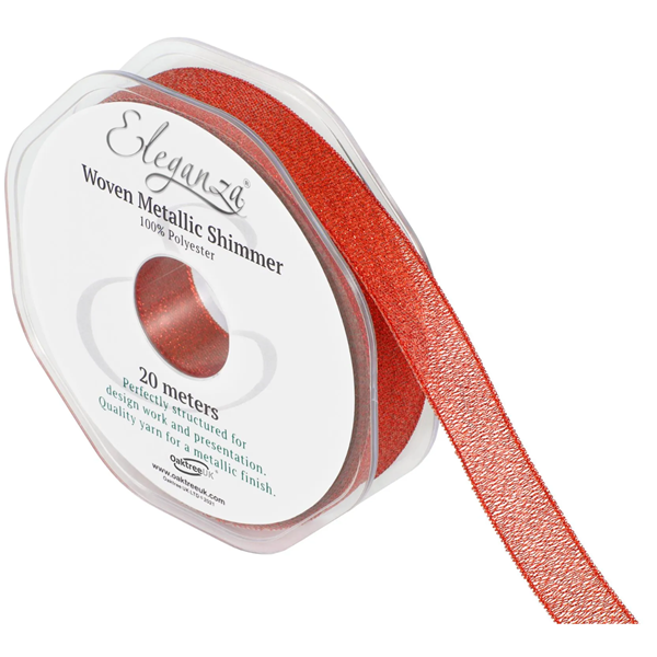 Eleganza Metallic Ribbon Red 15mm x 20m