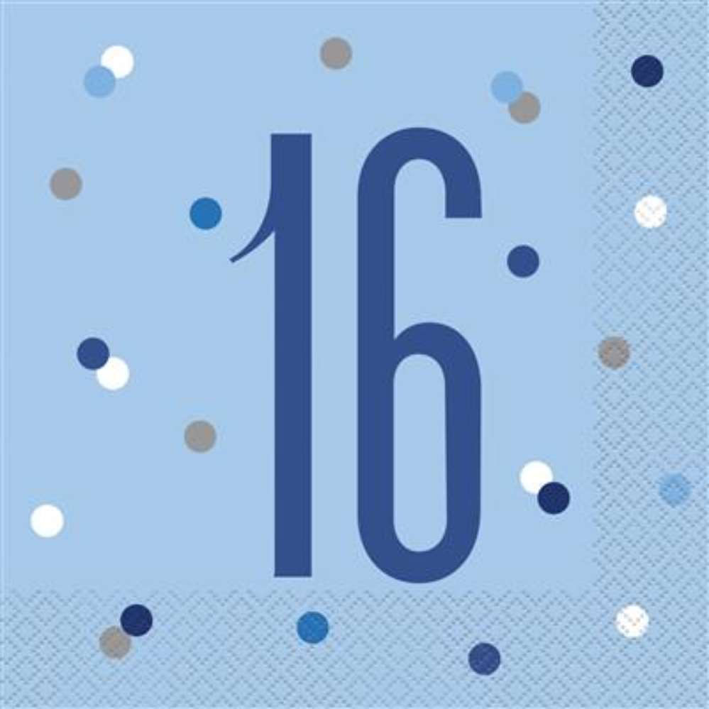 Blue Glitz 16th Birthday Lunch Napkins 16pk
