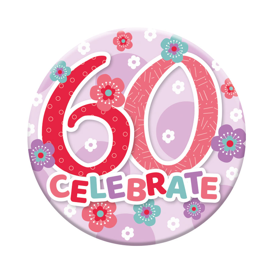 Six small Tiger Feet birthday badges featuring the number 60, ideal for celebrating a 60th birthday.